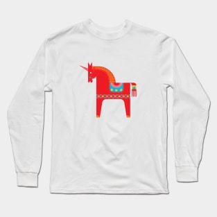 Scandinavian Fairy Tale in Bright Blue + Red Long Sleeve T-Shirt